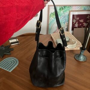 Vintage Coach Black Bucket Drawstring Leather Women's Bag